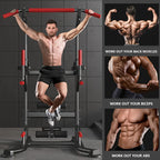Power Tower With Bench Height Adjustable Pull Up Bar Stand Dip Station With Folding Weight Bench And 4 Ropes, 400lbs, For Home And Gym