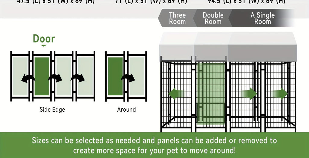 Heavy Duty Outdoor Dog Kennel for Large Dogs - Welded Steel Wire Playpen with Secure Lock, Waterproof Roof Cover & 2 Rotating Bowls, Easy to Assemble, Perfect for Small/Medium/Large Dogs