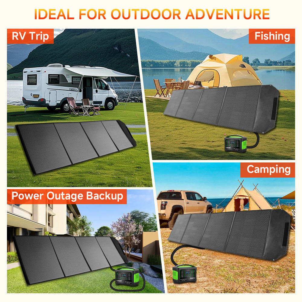 400W Foldable Solar Panel Kit — Adjustable Rack for RV Travel, Van Life, Camping and Emergency Power