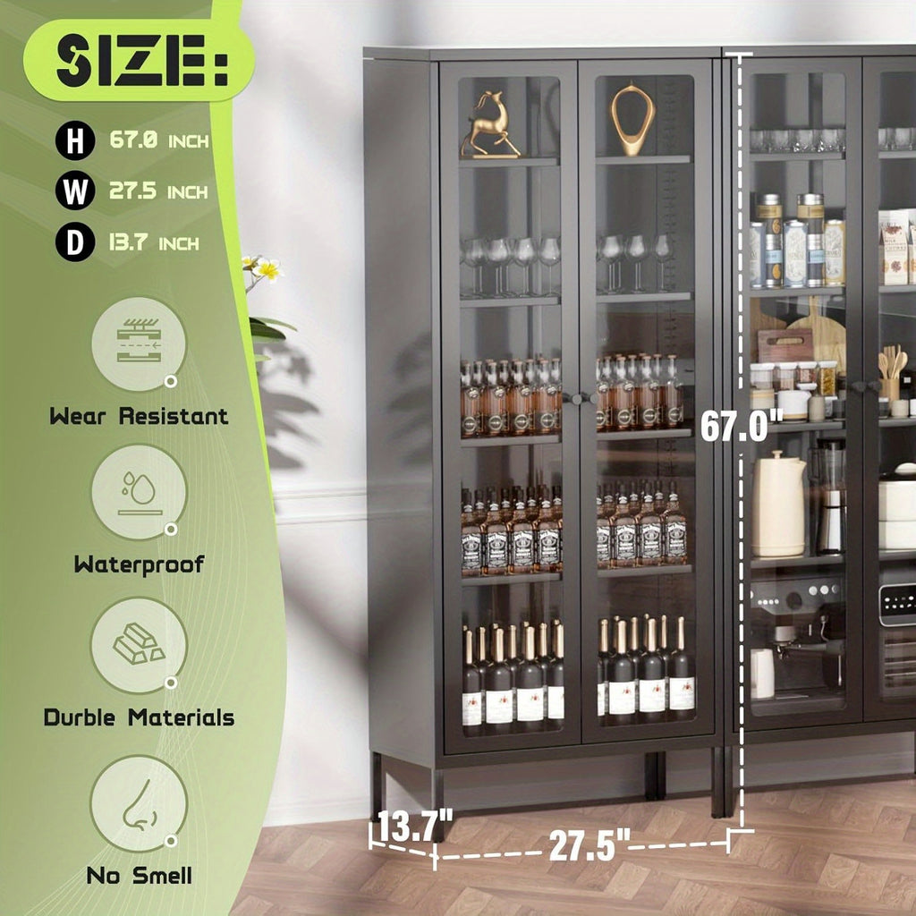 Metal Glass Display Cabinet With Five-Tier Storage Shelves Tall Glass-Door Display Cabinet Steel Storage Cabinet Display Unit Ideal For Home Offices And Living Rooms (Blue/Pink/White/Black)