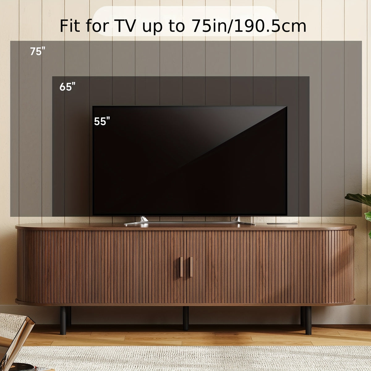 PAZCASA 70.8 Inch/55 Inch TV Stand with Power Outlet for Tvs Up to 75 Inches, Entertainment Center with Storage And Adjustable Shelves, Modern Media Console with Sliding Doors for Living Room, Walnut/Black/Oak