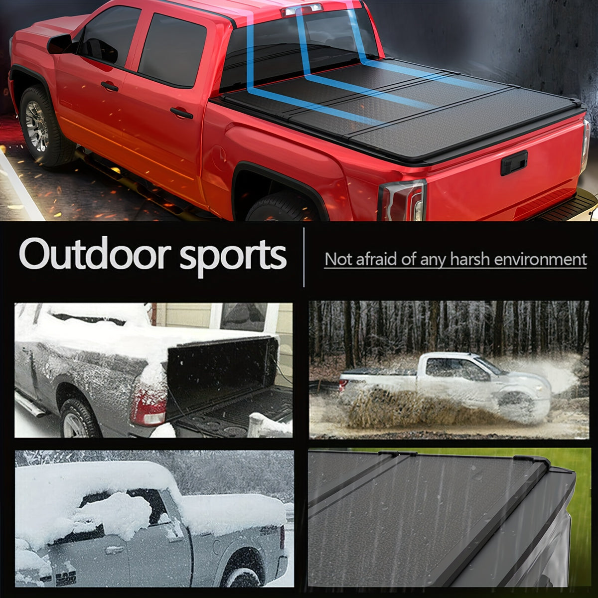 5.7/5.8FT 4-Fold Hard Tonneau Cover Car Additions Truck Bed Cover for Ram 1500 with LED Lamp 2009-2024