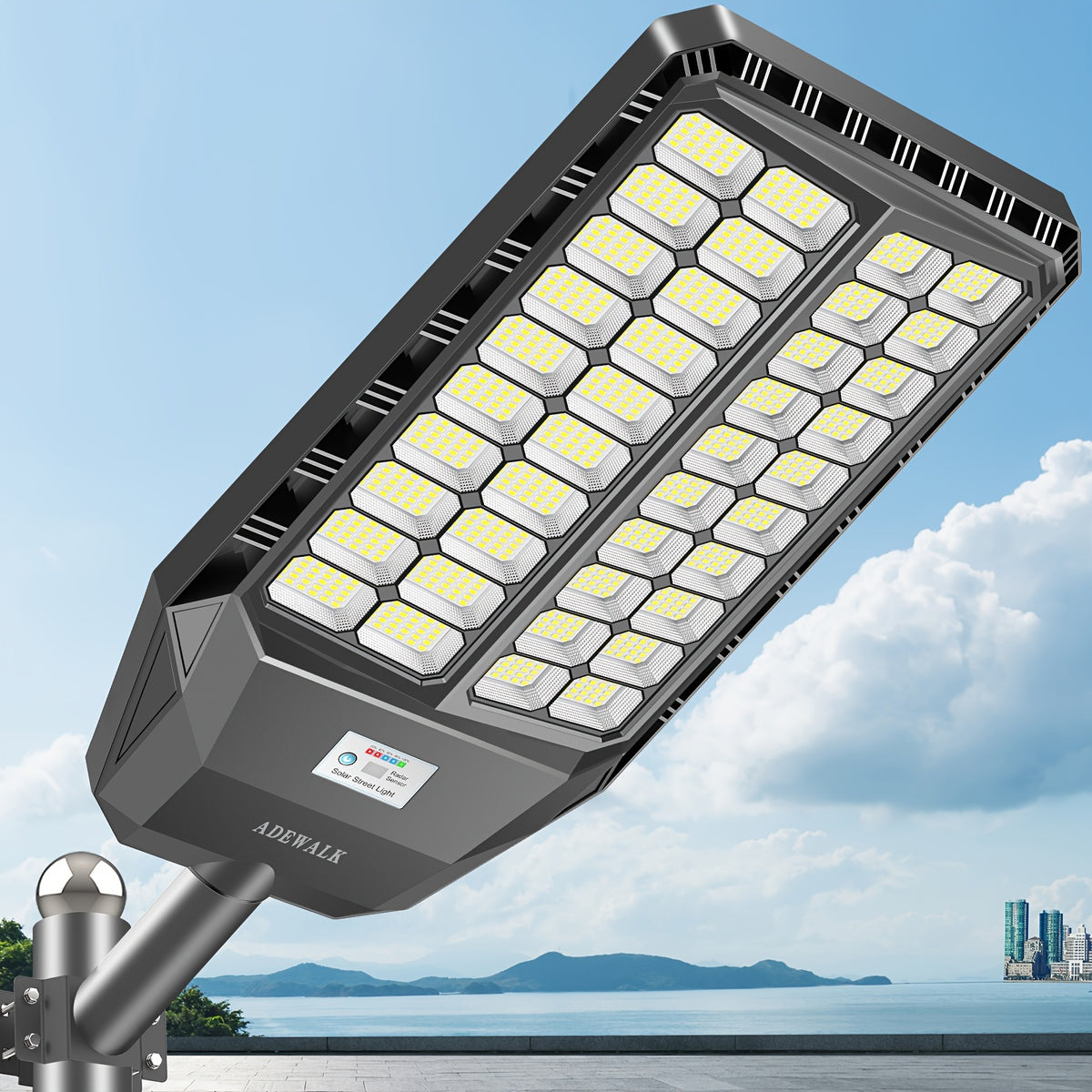 Ultra -Large Solar Street Lights Outdoor Solar Parking Lot Lights, Dusk To Dawn, High Lumens IP67 Waterproof Solar Security Flood Lights Motion Sensor With Remote Control