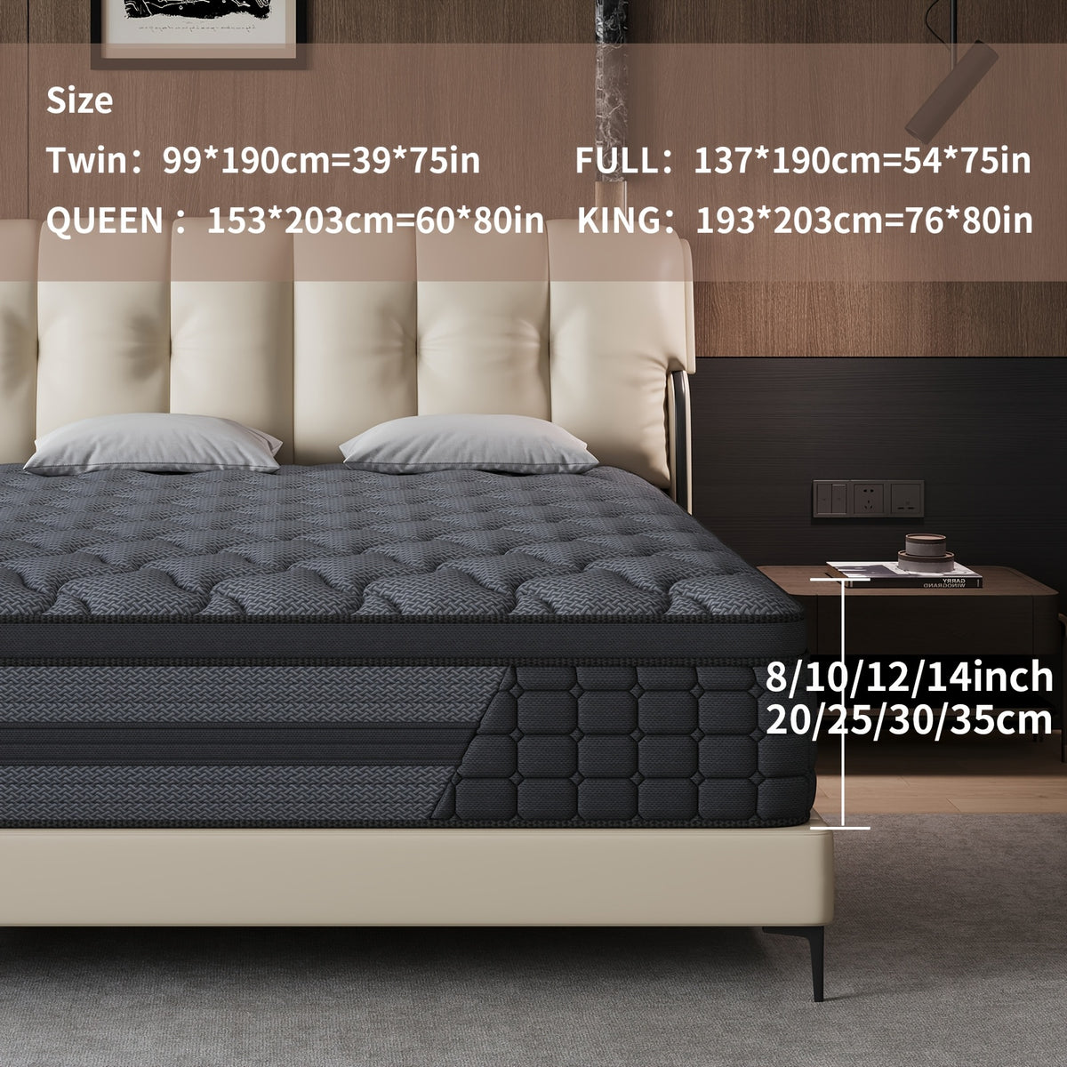 Luxury Mattress 8" 10" 12" 14" Twin Full Queen King Size Gel Memory Foam Pocket Spring Hydird Mattress in A Box Medium Firm