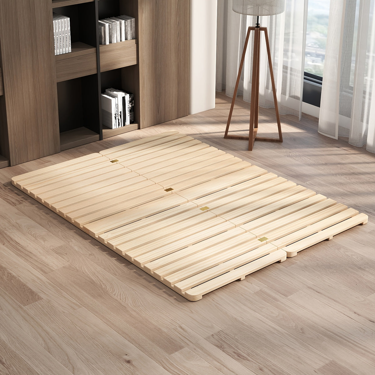 LILYPELLE Japanese Style Tatami Bed Frame, Foldable Wooden Slat Mattress Foundation, Low Profile Floor Sleeping Platform, Minimalist Space Saving Bedroom Furniture