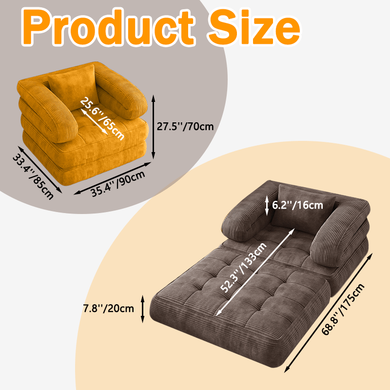Black Friday Deal, Local Warehouse Ship 3-in-1 Compression Fold Sofa Bed, Single Convertible Chair Bed W/ Backrest & Pillow, Multi-Functional Lounge for Living Room Bedroom Apartment, for Napping, Overnight Guests, Reading & Relax, Great Gift Option