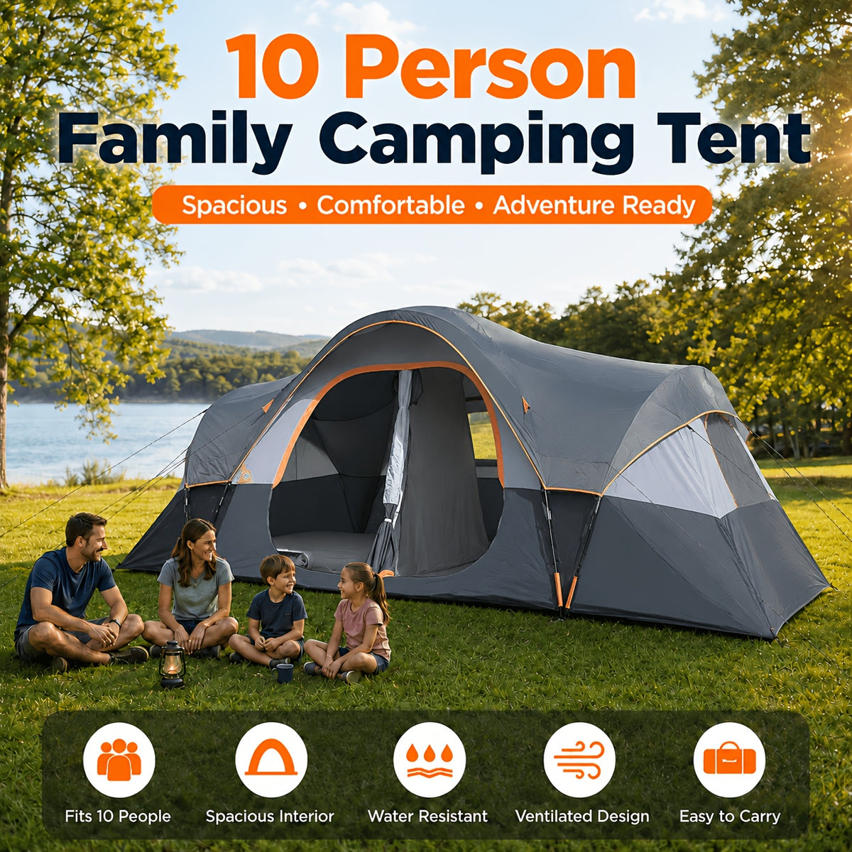 Spacious 10-Person for family Camping Tent, 2-Room Privacy Cabin Tent, And Windproof with Mesh Window, Easy Setup for Family Outdoor Trips And Backyard Parties