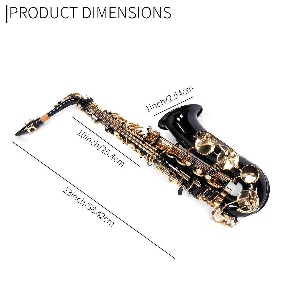 Glarry Mid-range Alto Drop E Lacquered Golden Saxophone, with Carve Patterns, Brass Material, Stylish Appearance, Kit with Hard Case, Cleaning Tools, for Beginner, All Experiance Level, Festival/ Birthday Gift for Music Lover