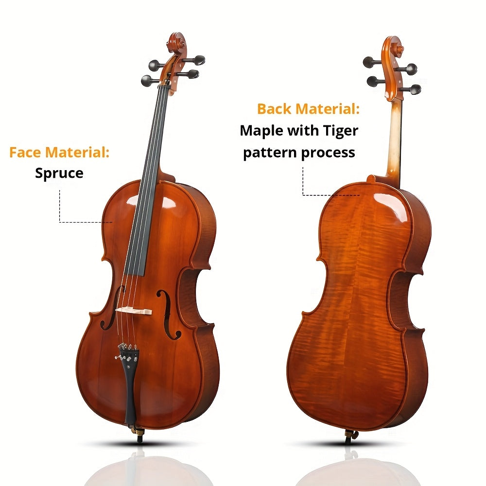 [For Beginner, Music Lover] Glarry 4/4 Ebony Fitted Cello - Full Size Acoustic Cello With 7mm Padding Cello Carrying Bag, Extra String, Bridge, Bow, 2nd & 3rd String Reductions, 2nd & 3rd String Reductions, For Beginner, Music Lover