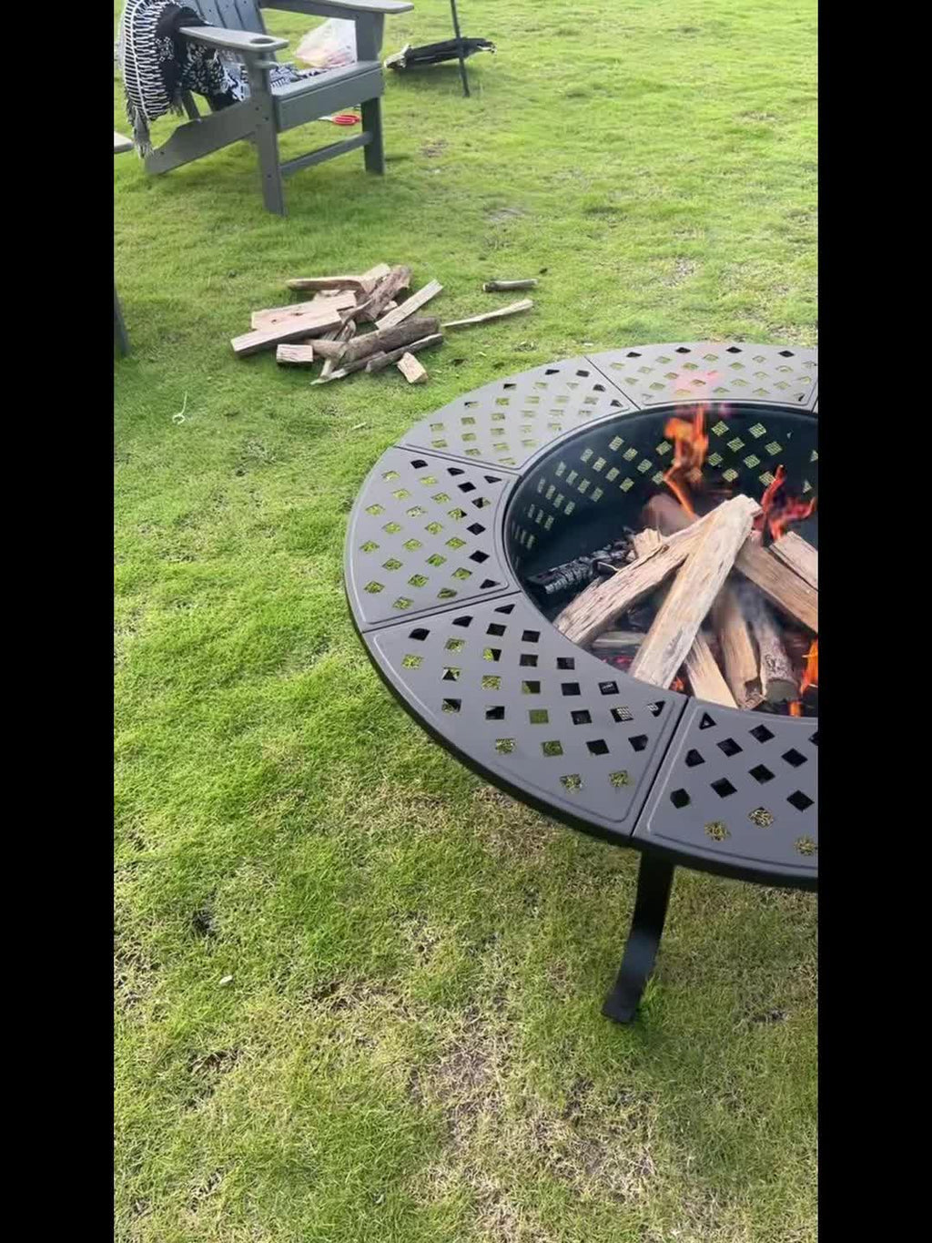 43 Inch Fire Pit with 2 Grills, Outdoor Wood Burning Firepit with Lid, Metal Round Table for Backyard Patio Garden Picnic Camping Bonfire