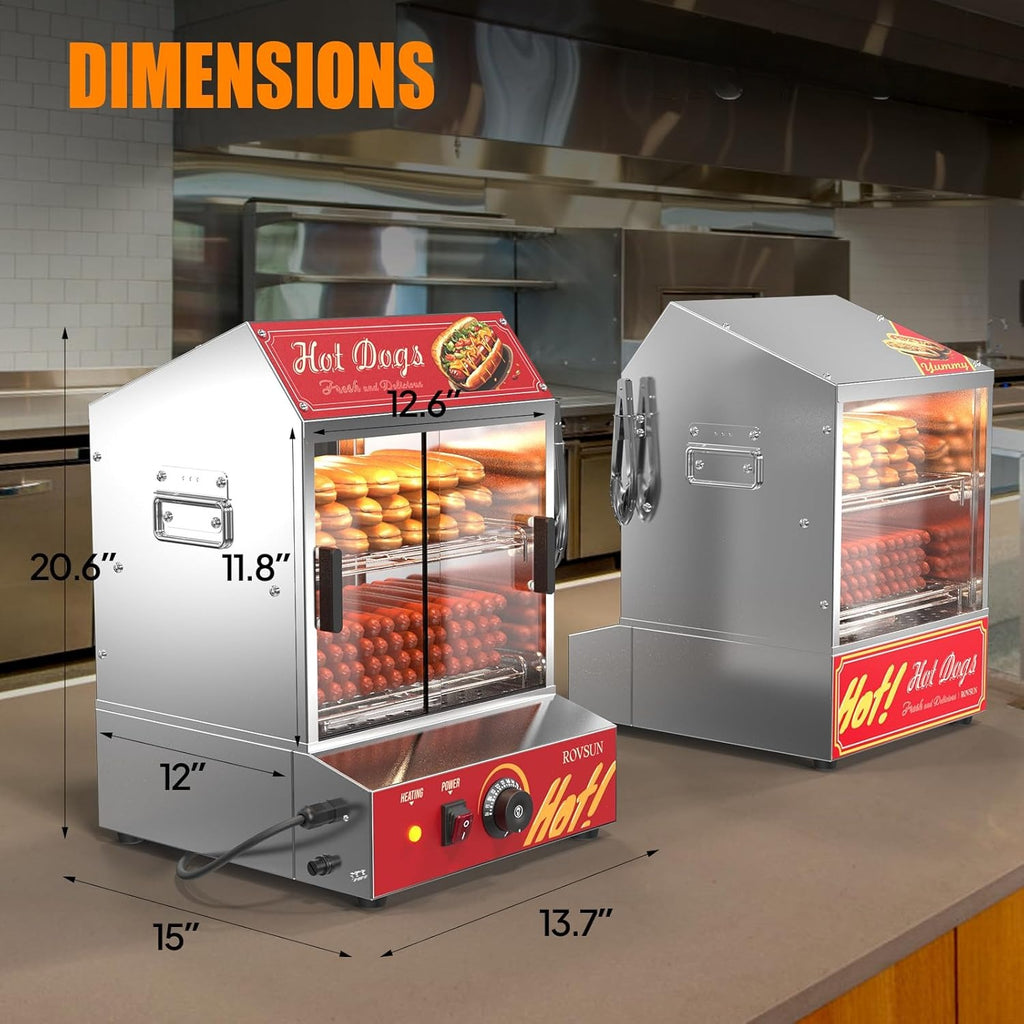 31.7QT/30L Hot Dog Steamer, Hut Steamer Hot Dog Steamer with Bun Warmer Cooker 175 Hot Dogs & 40 Buns Capacity with Removable Shelves Food Clip for Party Event Concession Stand 2-Tier