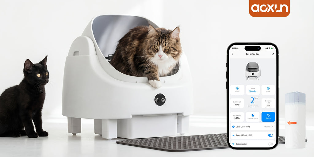Aoxun Automatic Self-Cleaning Cat Litter Box for Multiple Cats - Large Robot-Style Litter Box with Smart Sensor, Open-Top Design & 360° Safety Protection, Odor-Free Auto Scooper for Indoor Cats, Without Battery