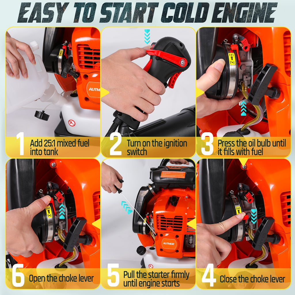 75.6Cc Gas Backpack Leaf Blower 912 CFM 206 MPH 49N, 6.0 HP 2-Cycle Backpack Blowers Gas Powered with Low Vibration, Ergonomic Design, Cruise Control, Commercial-Grade Gas Leaf Blower for Garden Lawn Yard Cleaning, Snow Removal, Gifts for Dad