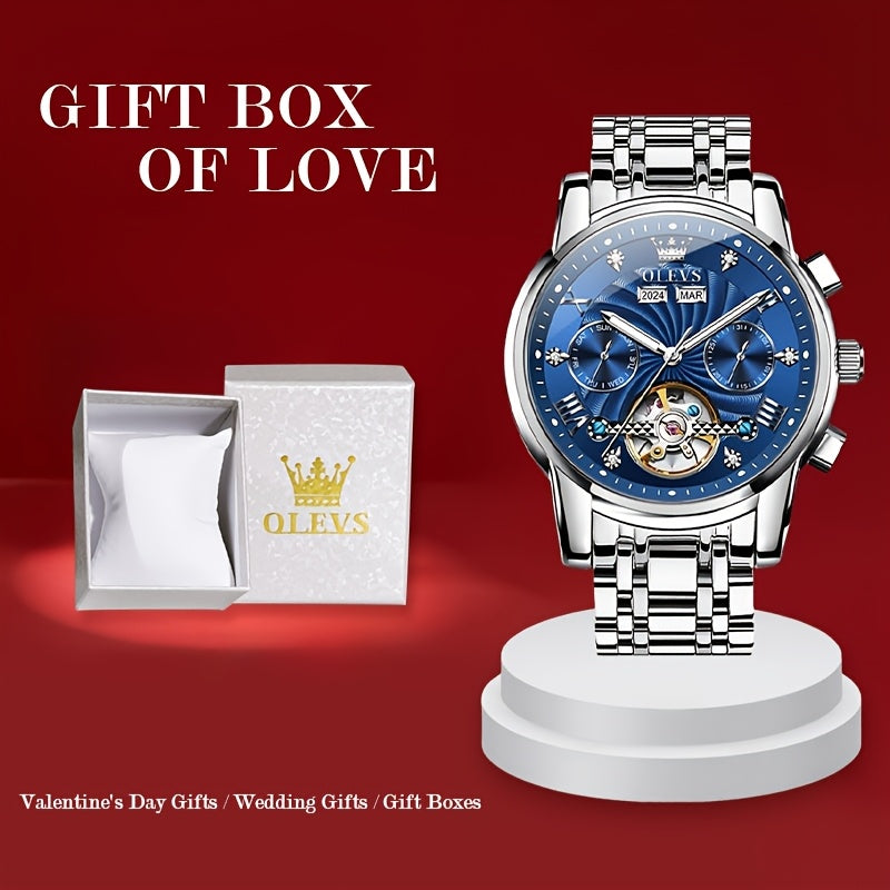 OLEVS Men'S Mechanical Watch - Automatic Movement Stainless Steel Large Dial, Luminous Dual Calendar Business Casual Dress Multifunctional Wristwatch Relojes Para Hombre Without Box, Without Battery