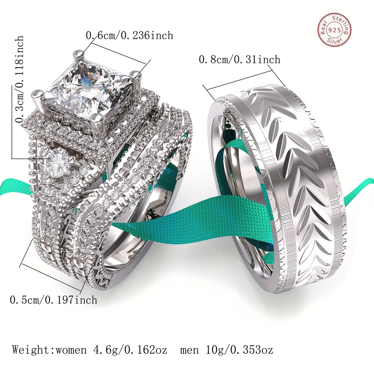 Bridal Sets Wedding Ring Sets His And Hers Promise Ring Couples Bridal Sets Women S925 Sterling Silvery Moissanite for Man Wedding Bands with Couple Ring Box