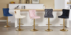 DMKAI Golden Lion Head Velvet Bar Stools Set Of 2, Luxury Diamond Tufted High Back, Adjustable Height 360° Swivel with Golden Base for Kitchen Island Home Bar