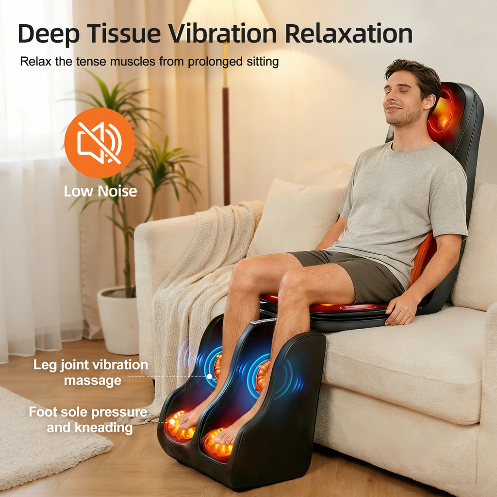 3D Shiatsu Full Body Massage Mat with Leg Massage Function, 8 Kneading Nodes & 9 Modes, Deep Muscle Relaxation for Neck, Back, Legs & Feet, Perfect for Home Office Fitness Use
