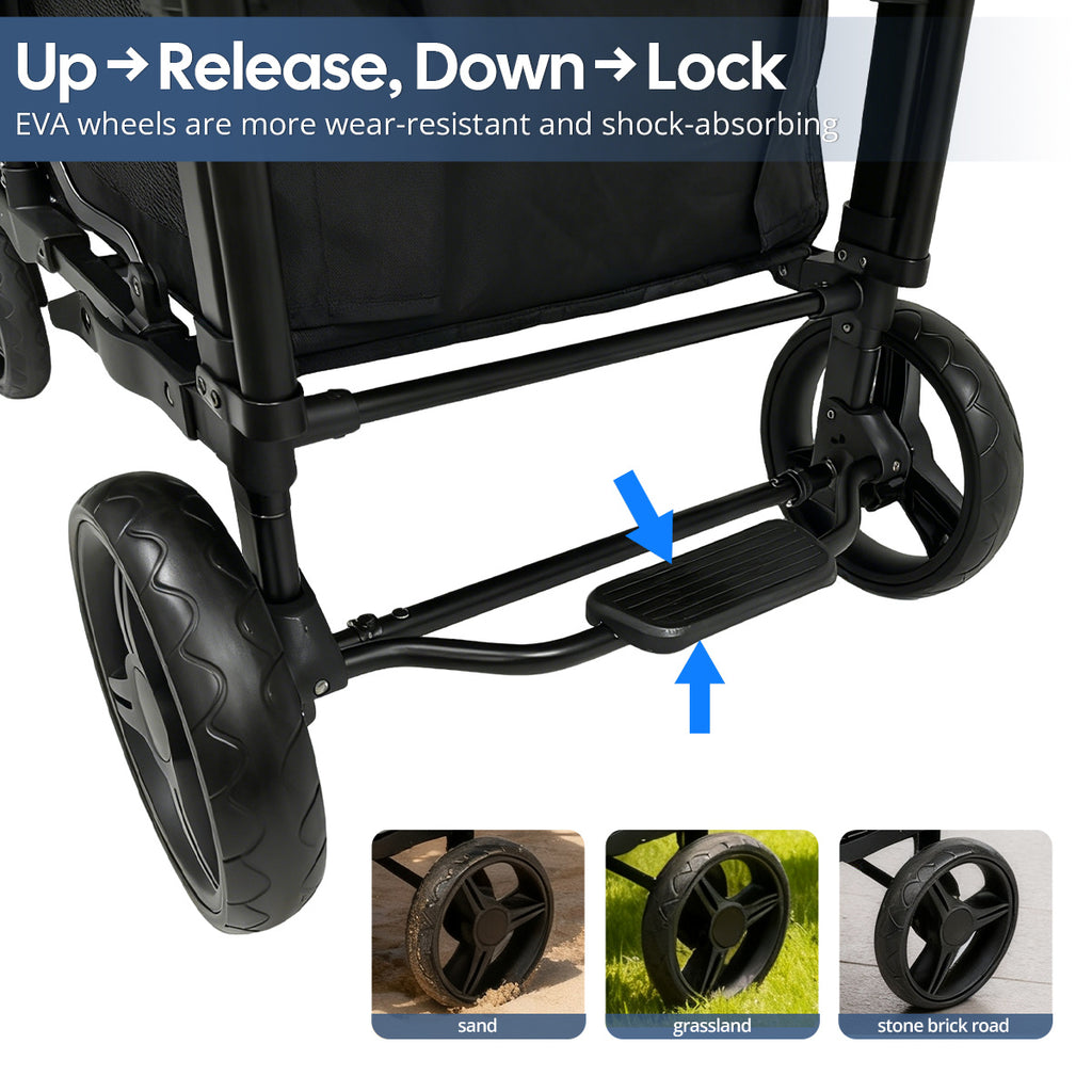 All-Terrain Stroller Wagon for 2 Kids (Available In Gray & Black) | Heavy-Duty Foldable Cart with Canopy, Snack Tray & 5-Point Harness | for Beach, Park, Family Adventures