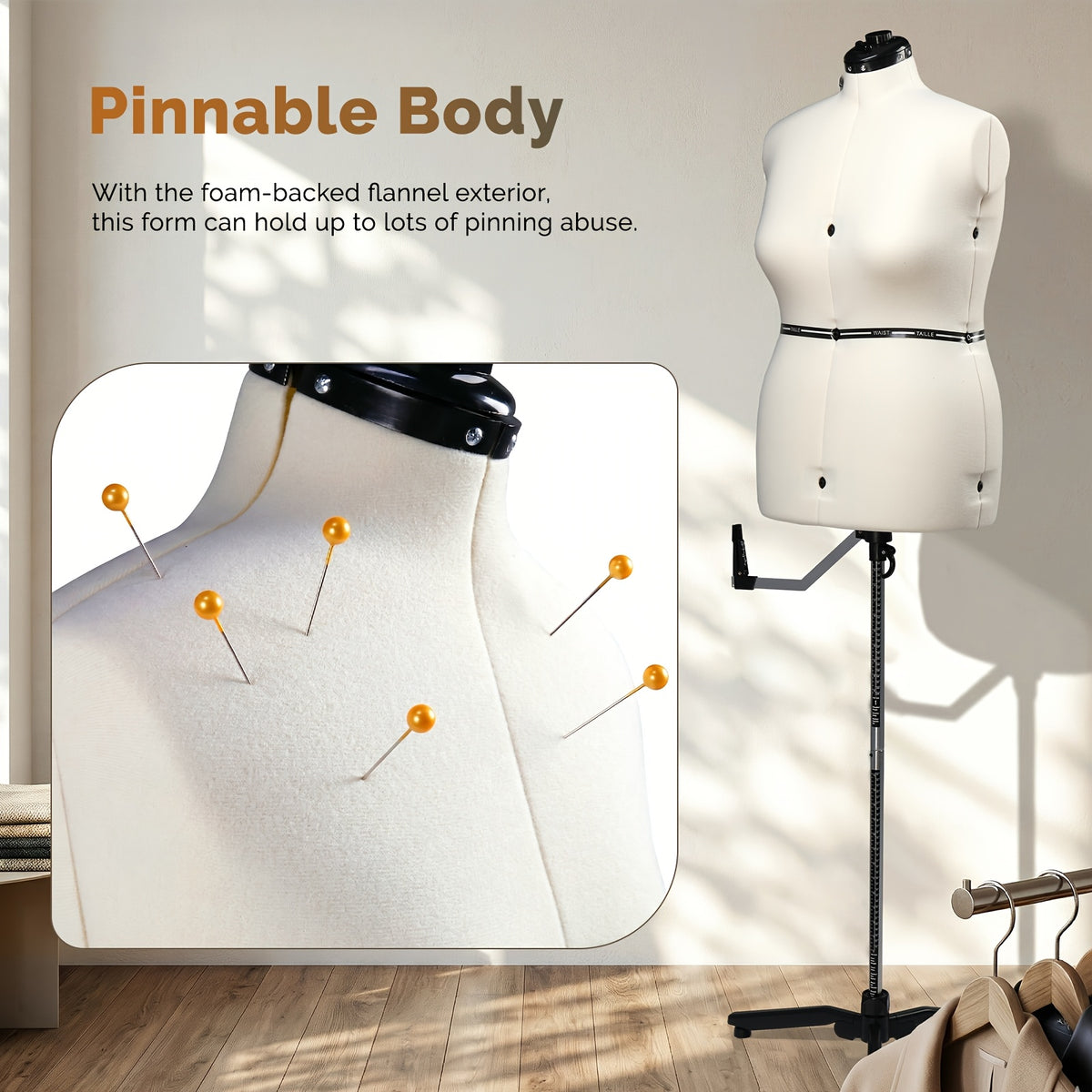 Bonnlo Adjustable Dress Form, Female Sewing Mannequin with Stable Tripod Base, Pinnable Body Torso with 13 Dials And 360 Hem Guide