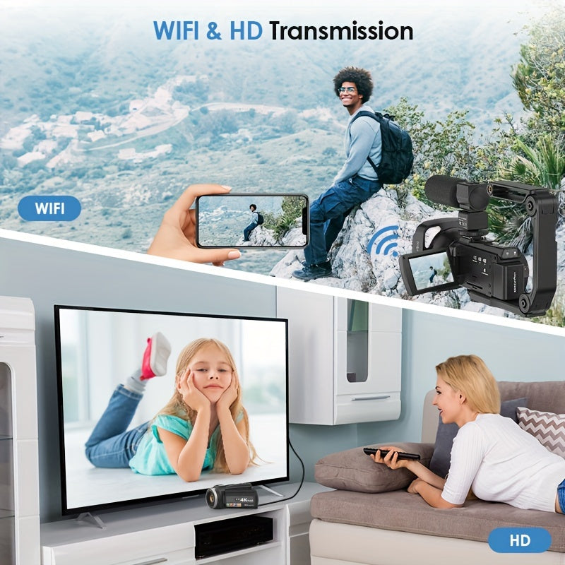 NEW 4K 60FPS HD Camcorder, Support External Microphone, WIFI Transmission And HD Output, Six-axis Anti-shake, Remote Control Operation, Accurate Autofocus, 3.0-inch Capacitive Touch Screen That Can Be Rotated By 270 Degrees, 80-degree Angle