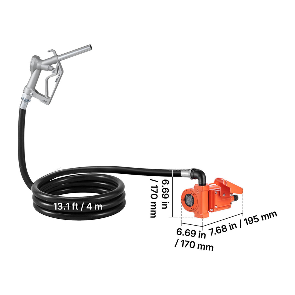 VEVOR Fuel Transfer Pump, 12V DC 15 GPM, Cast Iron Diesel Transfer Pump Kit, with Manual Nozzle, Discharge Hose, Overheat Protection, Power Cable, for Gasoline Diesel Kerosene & More