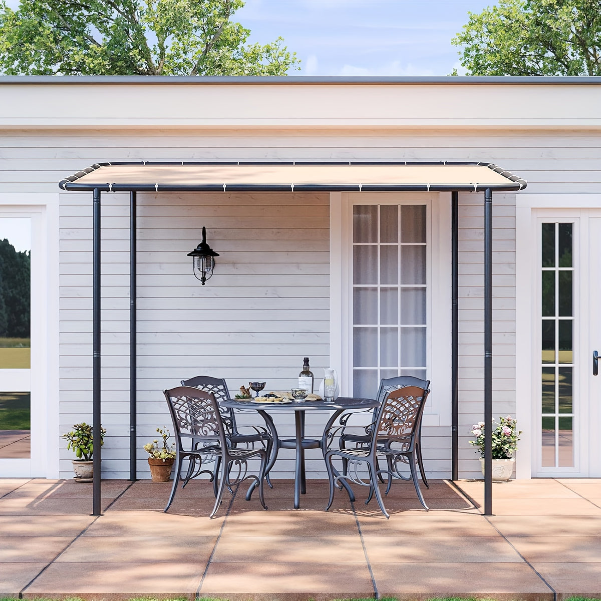 8X5FT/10x6FT/12x10FT Lean-to Gazebo Pergola - Wall Mounted Outdoor Canopy With Sloped Roof, Water And UV Resistant Awning For Patio, Deck, Backyard, Garden, Khaki