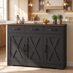 FULTRU Modern Farmhouse Cabinet with Barn Door & Sliding Panel Doors Suitable for Kitchen, Dining Room Storage, Freestanding Buffet Furniture with Drawers and Open Shelves, Assembly Required, Multifunctional Sideboard