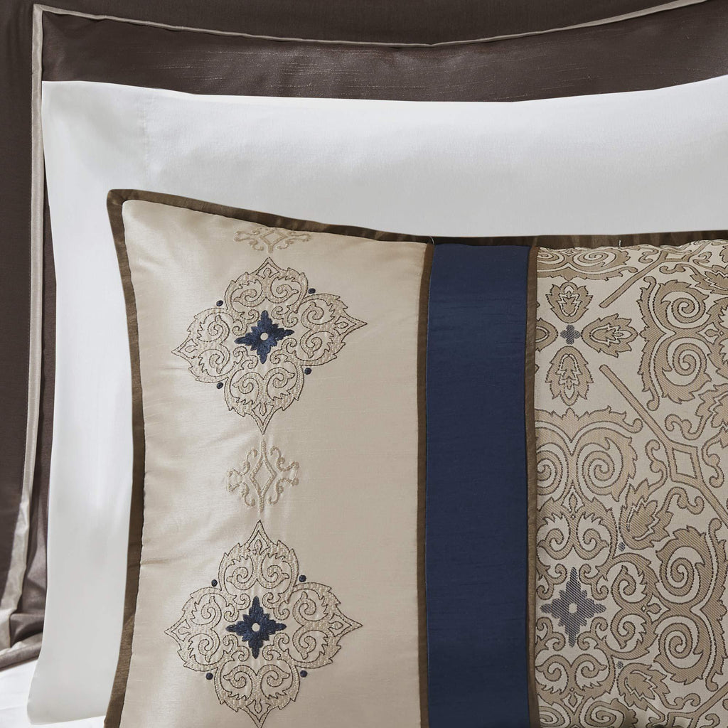Luxury 24-Piece Satin Jacquard Comforter Set – All-Season Complete Bedding Ensemble, Sheets, decorative pillows and Curtains, Valance, Bed in a Bag, Queen, King, CalKing