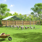Walk-In Chicken Run with Feeding Port and UV-Resistant Cover, Galvanized Outdoor Poultry Enclosure