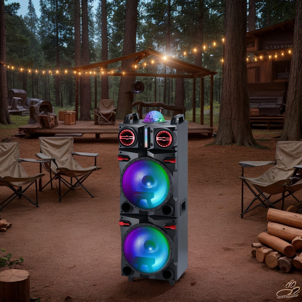 Dual 10" Bluetooth Karaoke Speaker, Portable Subwoofer with Heavy Bass, LED Flashing Lights, Mic & Remote, Multi-Mode (BT/USB/TF/AUX/FM), TWS Pairing, Handle & Wheels for Home, Party, Outdoor Events