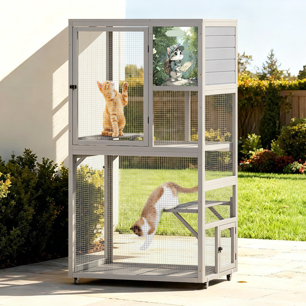 Catio on Wheels for Patio, Outdoor Cat Enclosure Window Access