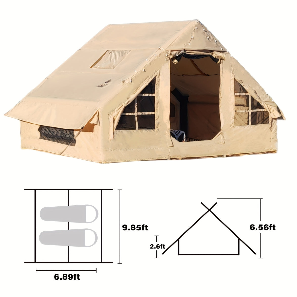 AISUNSS Inflatable Camping Tent for 4-6 Person, Easy Setup High Quality Outdoor Oxford Tents with Pump, Self-Supporting Structure Inflatable House Tent, Cabin Tent with Mesh Windows & Doors