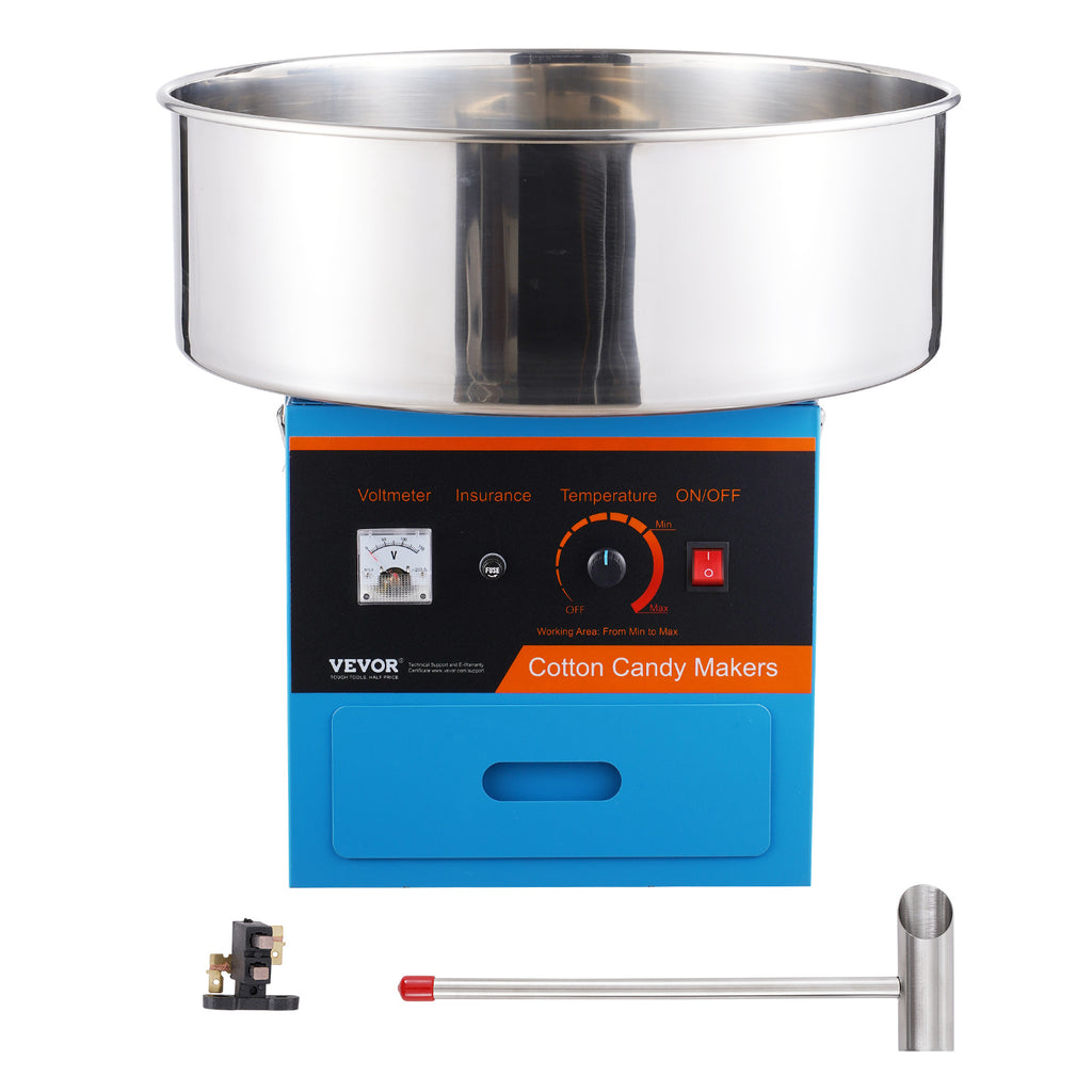 VEVOR Electric Cotton Candy Machine, Commercial Cotton Candy Machine with Stainless Steel Bowl, Sugar Scoop, and Drawer, Perfect for Home Kids Birthday, Family Party, Blue