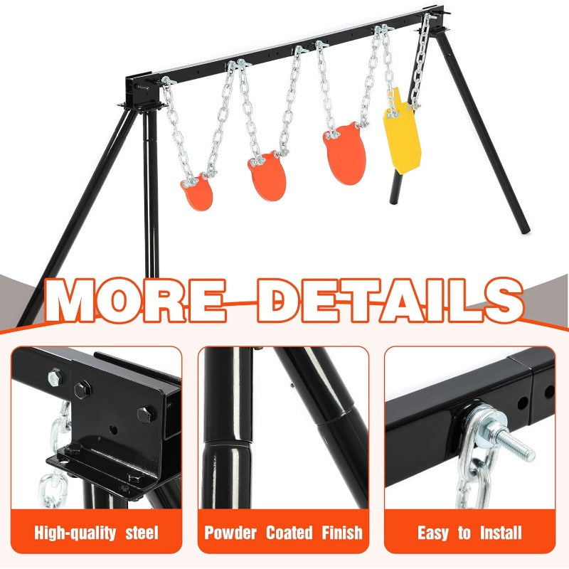 Outdoor Steel Target Stand Shooting System with 3 Gong Targets and 1 Torso Target, Powder-Coated Black Stand, Target Stand Kit