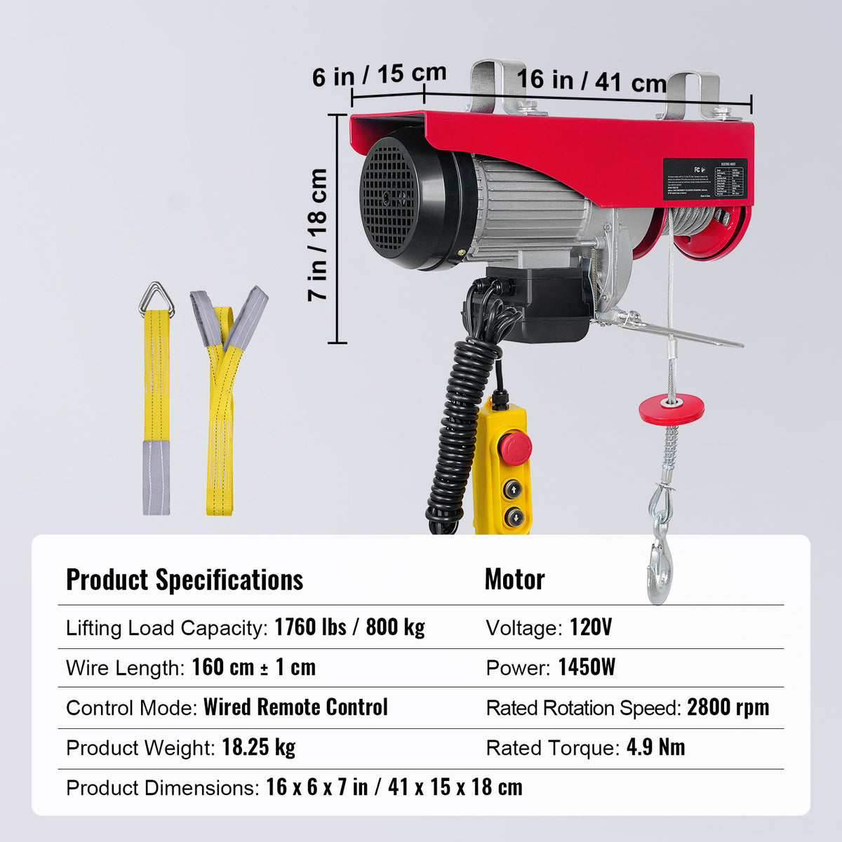 VEVOR Electric Hoist 1760lbs with 14ft Wired Remote Control, Electric Hoist 120 Volt with 40ft Single Cable Lifting Height & Pure Copper Motor, for Garage Warehouse Factory