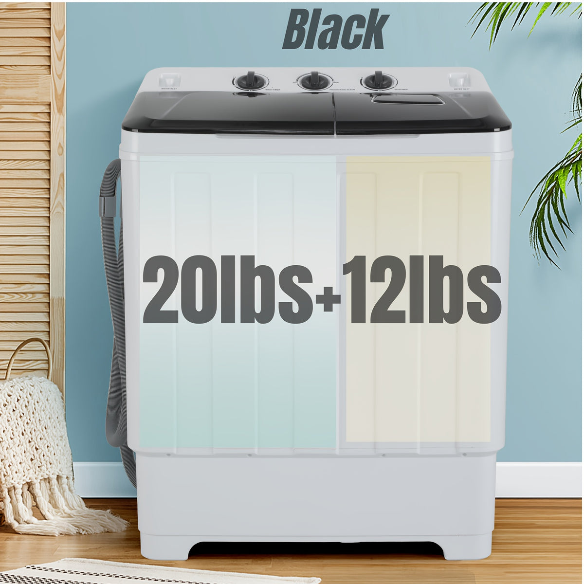 Portable Washing Machine, 2-in-1 Compact Twin Tub Washer and Spinner with Drain Pump and Time Control