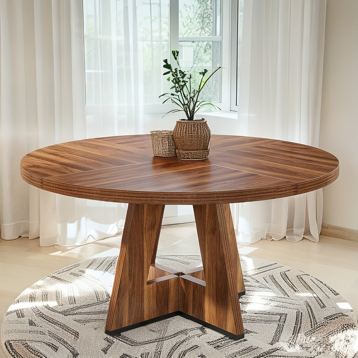 47" Round Dinner Table, Farmhouse Dining Table for 4, Ideal for Dining Room, Kitchen, Or Living Room