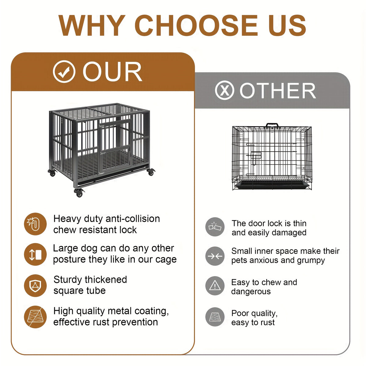 43/38 Inch Heavy Duty Dog Crate, Folding Dog Kennel No Assembly, Escape Proof Large Dog Cage Kennel With Lockable Wheels, High Anxiety Pet Playpen With Double Door Indoor/outdoor.