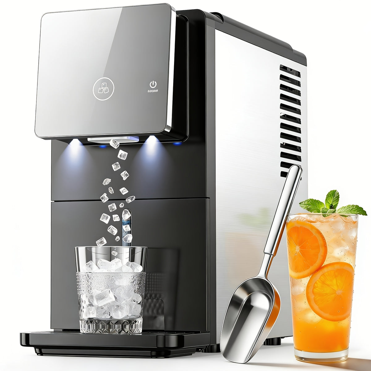 Nugget Ice Maker Countertop, Pellet Crushed Chewable Ice Cubes Ice Dispenser Countertop Stainless Steel Ice Maker Machine for Home Office Kitchen Party