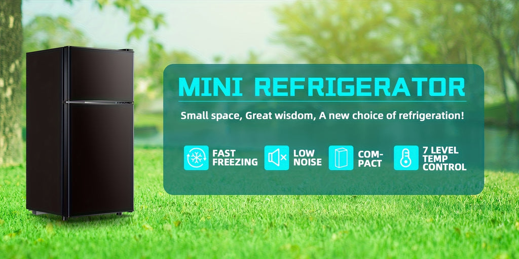 2.4 CU.FT. Mini Fridge with Freezer, Personal Refrigerator, Small Size Refrigerator with 7 Level Adjustable Temperature and Double Door