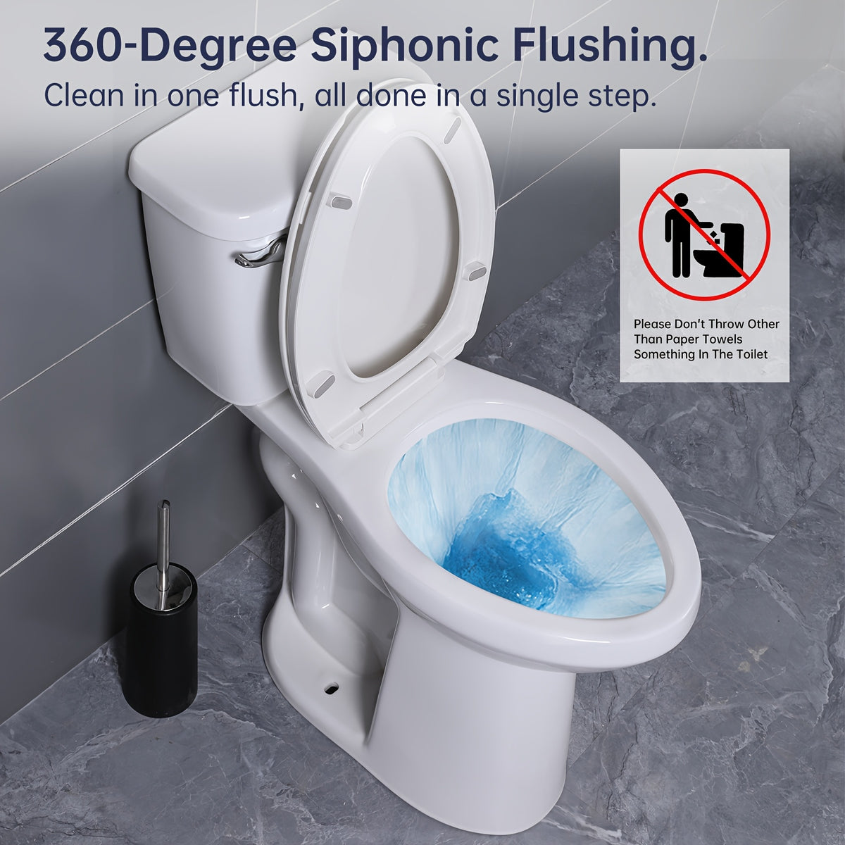 21'' Extra Tall Elongated Toilet With Comfort Chair-Height Seat, 1.28 GPF Powerful Single Flush, 12'' Rough-In, Ideal For Seniors & Tall Individuals