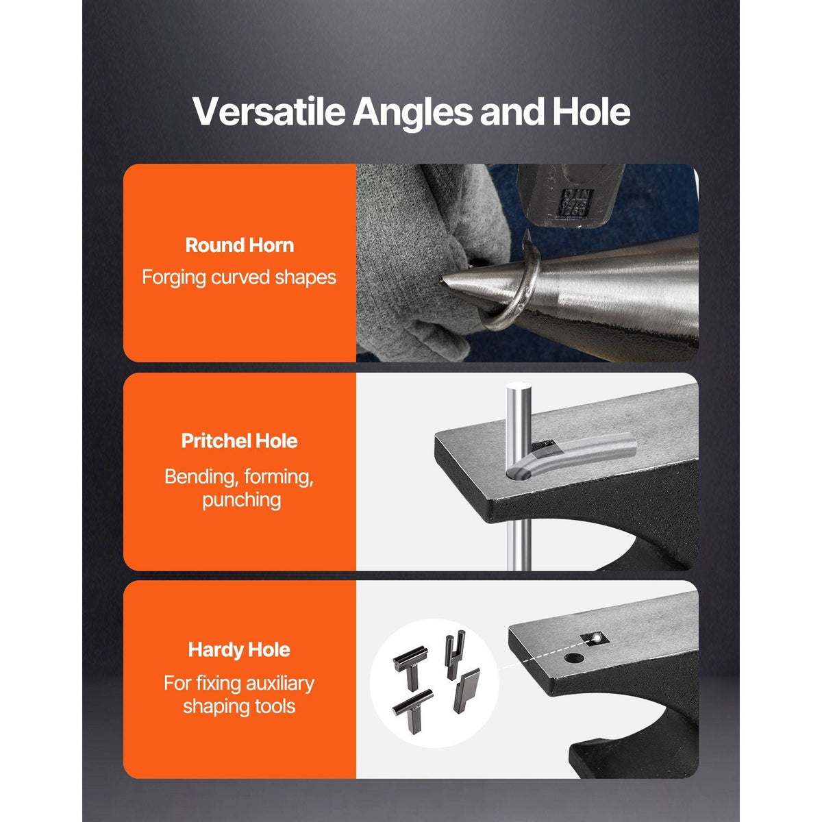 VEVOR Single Horn Anvil, 110lbs Cast Steel Anvil, High Hardness Rugged Round Horn Anvil for Blacksmiths, with Large Countertop and Stable Base, Metal Working Tool for Metal Bending, Shaping, Twisting