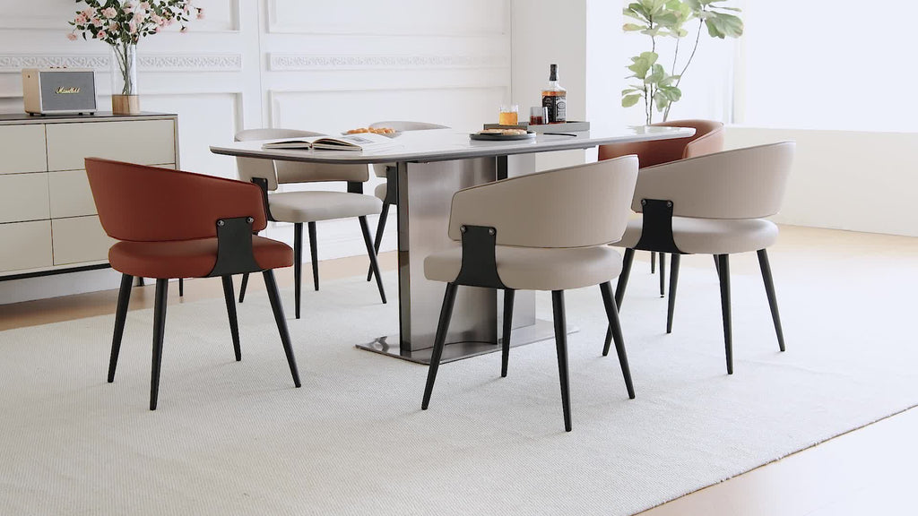 Modern Dining Chair Set of 2, Faux Leather Upholstered Kitchen Chairs with Curved Back And Metal Legs, Mid-Century Chairs for Dining Room, Kitchen