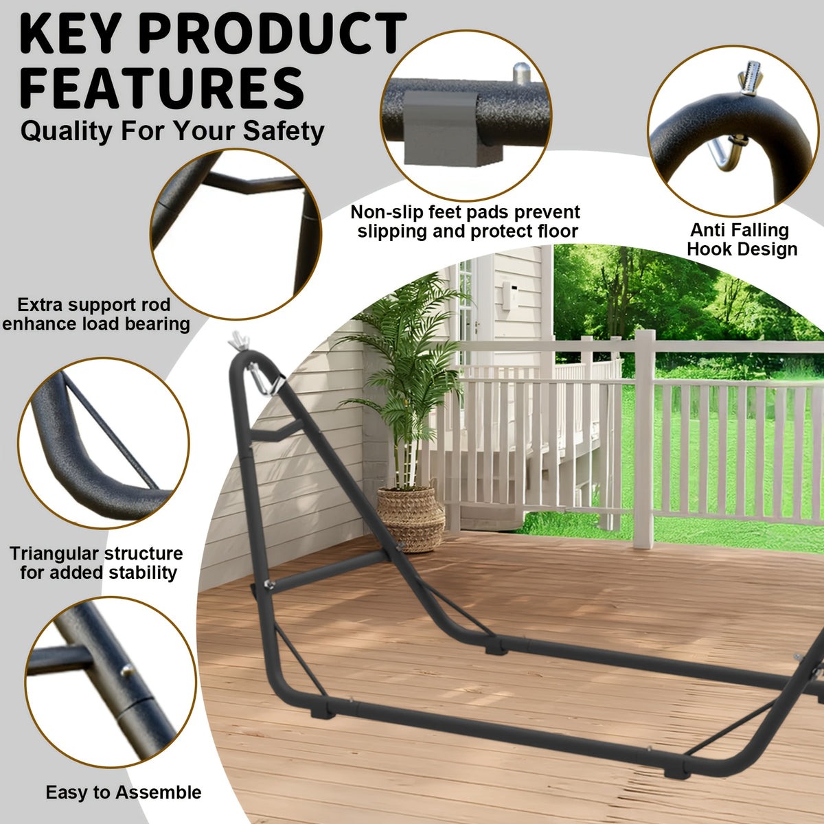 Outdoor Hammock with a Sturdy Stand, Capable of Holding Up to 600 Lbs, Designed for Safety And Stability, Featuring an Anti-Rollover Design, Ideal for And Outdoor Use, Suitable for Backyards And Camping