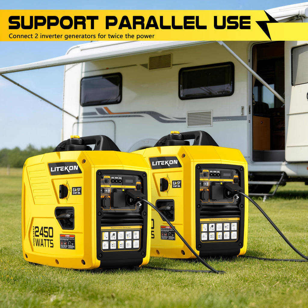 2450-Watts Portable Inverter Generator,Gas Generators for Home Use,Super Quiet Inverter Generator Portable,Gas Powered,1.6 Gallon Large Fuel Tank,Emergency Home Backup,EPA Compliant for Home, Camping, Motorhome and Commercial Use