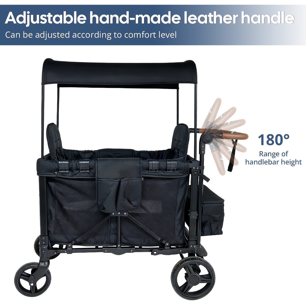 All-Terrain Stroller Wagon for 2 Kids (Available In Gray & Black) | Heavy-Duty Foldable Cart with Canopy, Snack Tray & 5-Point Harness | for Beach, Park, Family Adventures