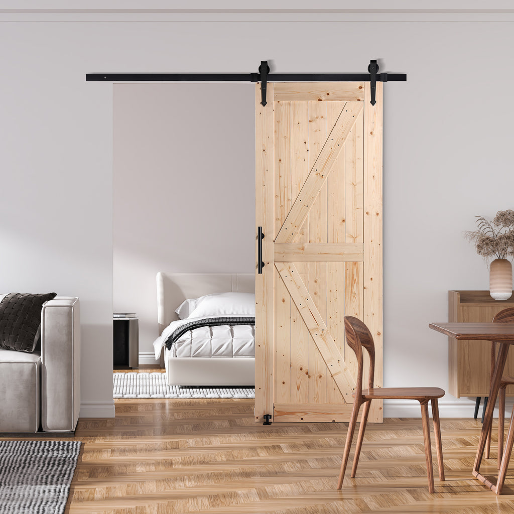 VEVOR Barn Door and Hardware Kit, 30/36" x 84" Wood Sliding Barn Door, Smoothly and Quietly, Barn Door Kit with 8-in-1 Floor Guide and Door Handle, Spruce Wood Panelled Slab, Easy to Install
