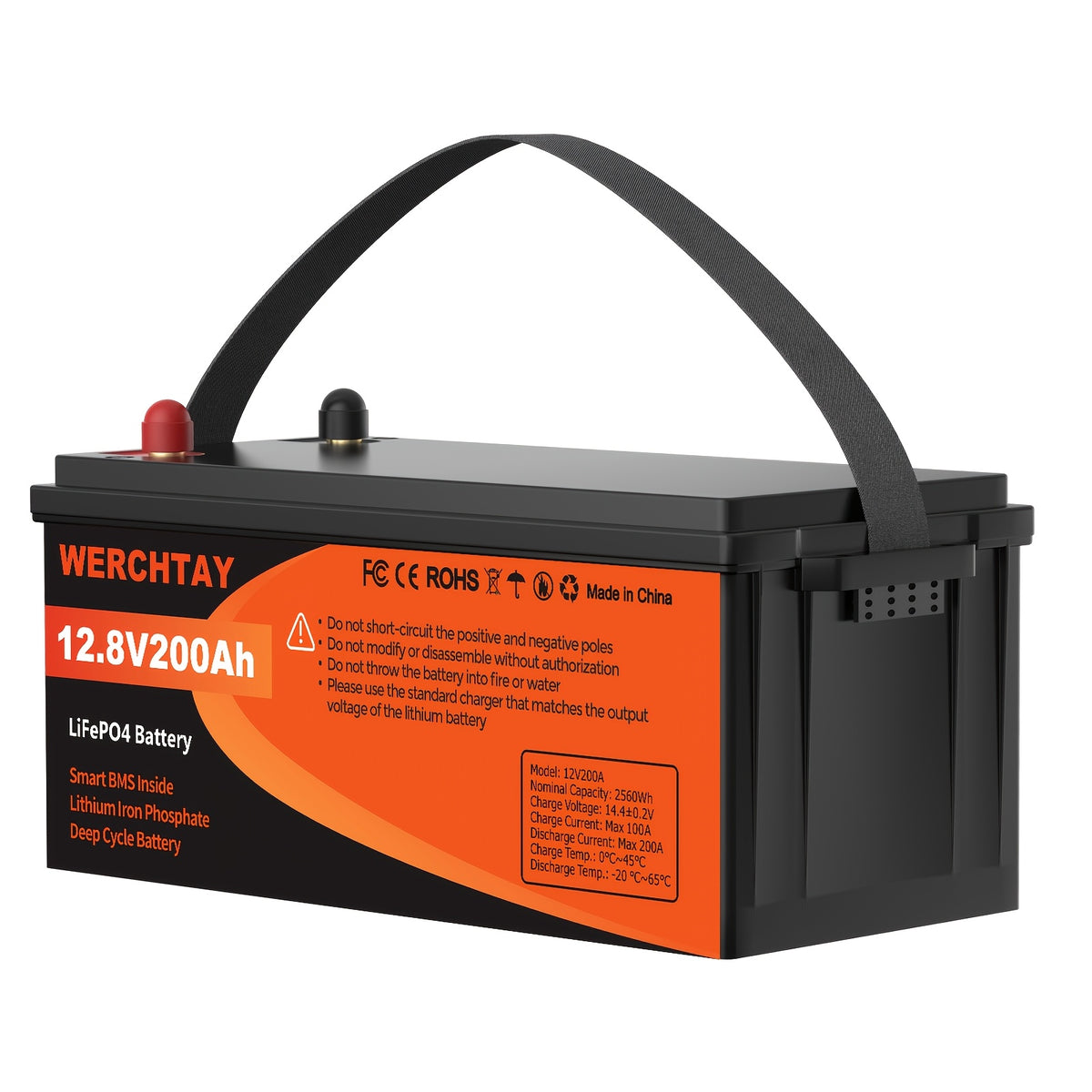 [Intelligent BMS Protection] WERCHTAY 12.8V LiFePO4 Battery 300/200/100Ah, Equipped with A+ Grade Battery Chips, 25000+ Deep Cycle Cycles, Intelligent BMS with Overcharge and Over-Discharge Protection, Suitable for Home Energy Storage, Outdoor RVs, and Of