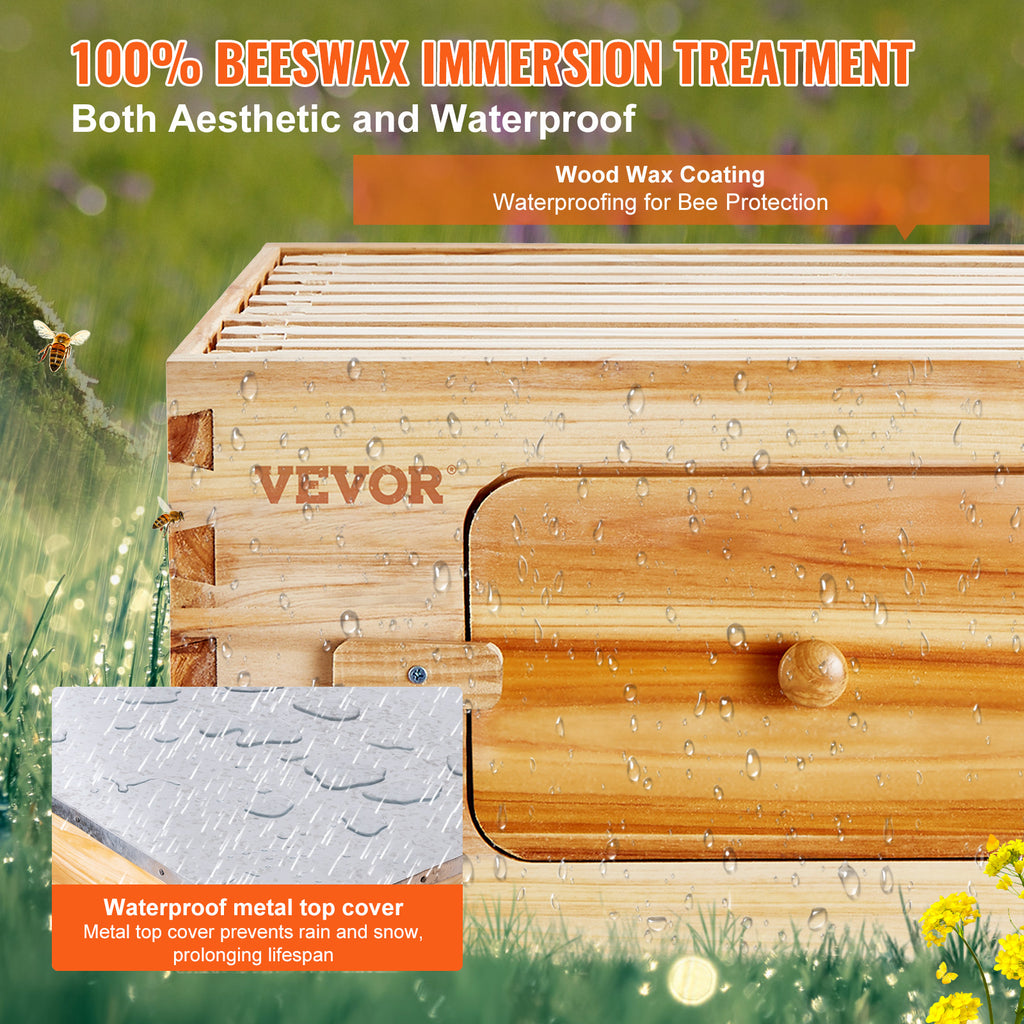 VEVOR Bee Hive 30 Frame / 40 Frame Bee Hives Starter Kit, Beeswax Coated Fir Wood, 2 Deep + 1 Medium / 2 Deep + 2 Medium Bee Boxes Langstroth Beehive Kit, Transparent Acrylic Windows with Foundations for Beginners Pro Beekeepers