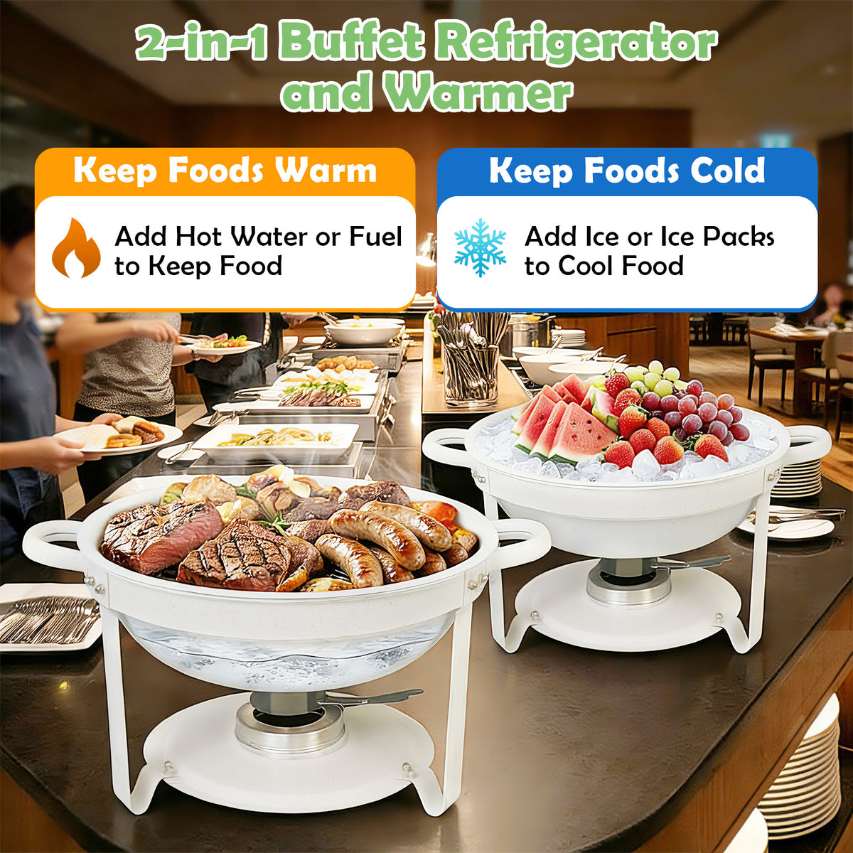 Chafing Dishes for Buffet of 1/2/4/6, 6QT White Chafing Dish Buffet Set Stainless Steel Chafer Set, Roll Edge Food Warmers for Parties, Wedding, Birthday, Church Events, Catering - Solely for Cooking